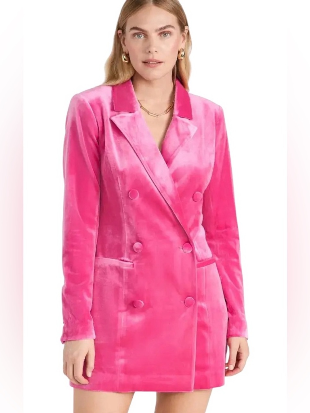 Good American Pink Executive Velvet Double-Breasted Long Sleeve Blazer Dress M